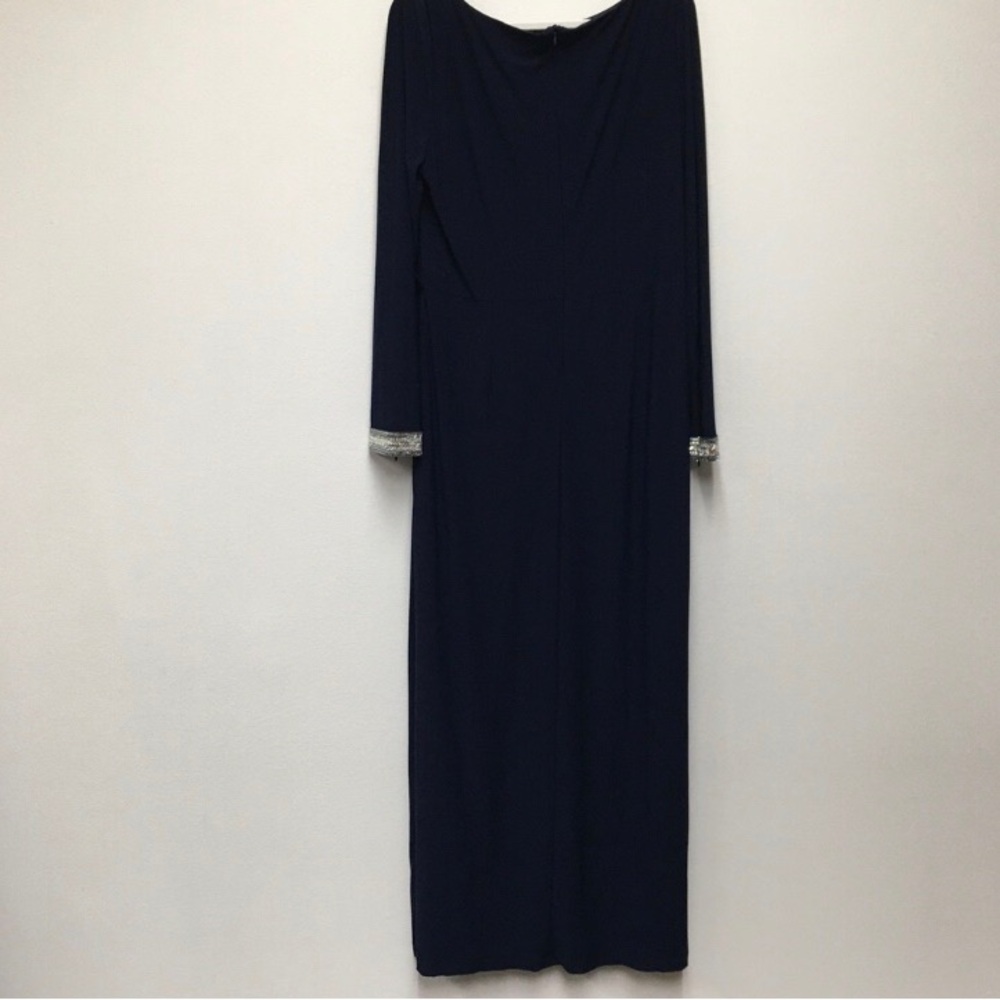 Vince Camuto Beaded Draped Stretch Gown 14 Navy Blue Elegant Formal Gala Wedding - Picture 9 of 14